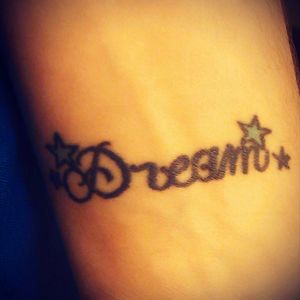 My first tattoo! "Dream" on my wrist#dream #stars