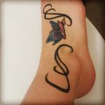 Breast cancer ribbon butterfly on my foot for my mother-in-law #breastcancerribbon #butterfly #swirls
