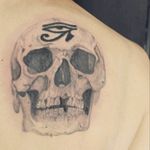 First Tattoo! By: David Queiroz #skull #horustattoo #eyeofhorus #realismo #blackwork