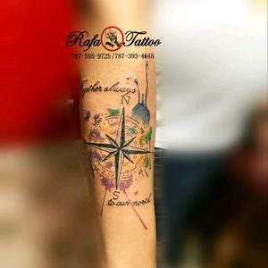 Awsome watercolor compass by #rafatattoo . Info And appoiments (787)5959725