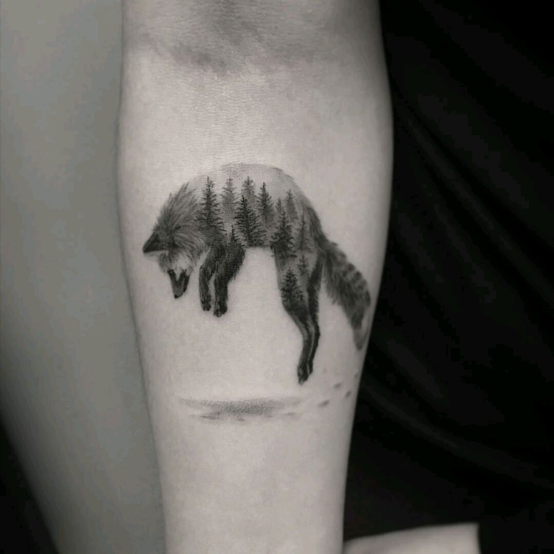 2 Grey Ink Fox Tattoos For Men