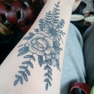 By Josh Paki at The Tattooed Heart, K Rd, Auckland, NZ #flowers #custom #bouquet #blackandwhite #mine #2017 #peonies