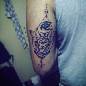Geometric ra eye and Anubis in the center...symbolize the pass to life from death