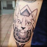 Sfinx cat tattoo design for Valerie . Cat still needs some gray shading. #madebysarahdhont #tattoo #lines #linework #black #firstsession #inprogress #ladytattooers #blackandgrey #dotwork #dots #dotsandlinestattoo