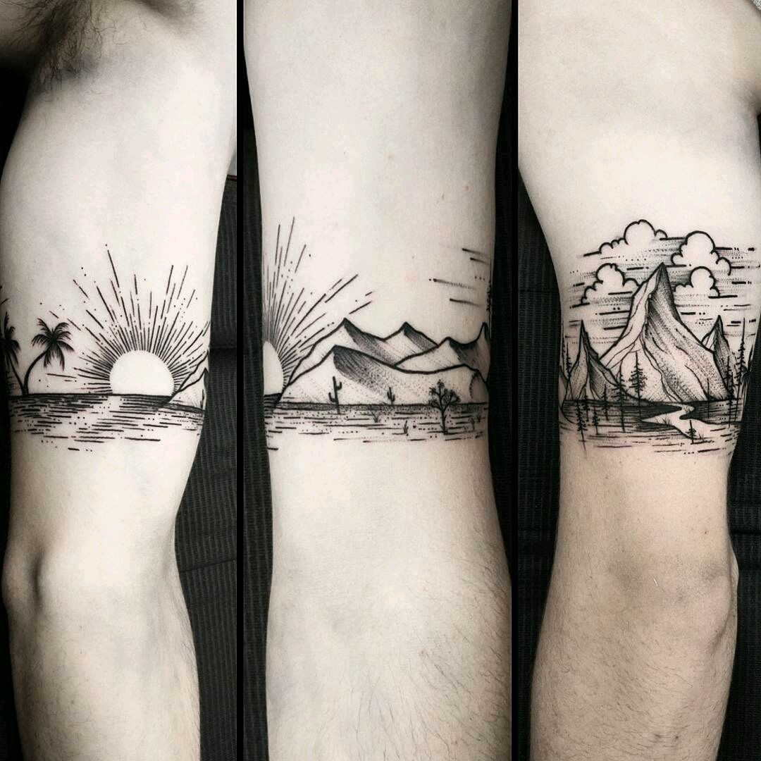 Nature Tattoos Trees Waves Mountains Crescent Moon and Sun  Self Tattoo