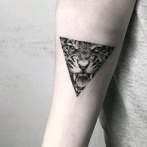 By #mongotattoo #tiger #triangle #tigertattoo