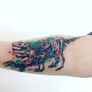 Mamma tyrannosaurus rex with her two babies. In honour of my two autistic sons who love dinosaurs. Artist: Kym Munster @ Custom Inc Glasgow.