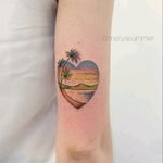 By #MariyaSummer #watercolor #sunset #beach #palmtree #ocean #heart