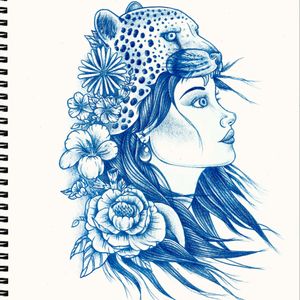 Tattoo uploaded by Roberto Black • Original Lady with a Cheetah Headress,  all ready, booked in and good to go. #sketch #tattoo #sketchbook #drawing  #headdress #lady #flowers • Tattoodo
