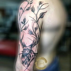 By #tattoosbycherub #stag #tree #deer #sketch