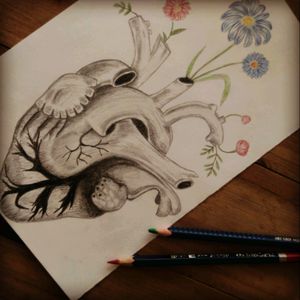 #draw #drawing #heart #anatomicalheart #flowers #tattoodrawing