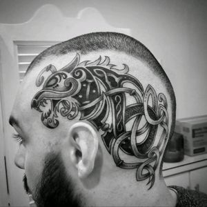 #tattoo #headtattoo #viking #vikingtattoo #blackngrey #fenrir #norsemythology #norse