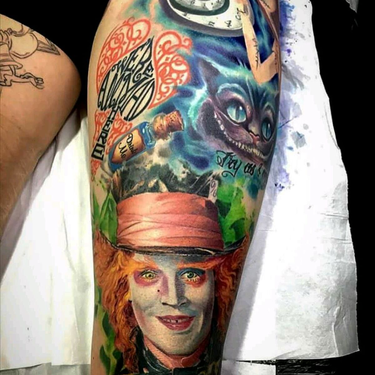 Tattoo uploaded by Glo • Tim Burton half leg sleeve #madhatter # ...