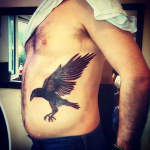 Done this raven this afternoon #walshyzink  #intheflesh  #tattoo #tattoos #tatt #tattz #ink #inked #oldschool #trad #traditional #bird #raven #cool #cheyennehawk #cheyennehawkpen  #cheyenne #ezfilterpen #eternalink  #tattooist #tattooartist #blackngrey #ribs #tattoostudio #tattooparlour #swansea #wales #fly #wings #animal