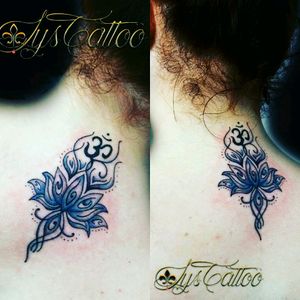 Tatouage lotus et ohm. tatouage black et couleurs by lys tattoo
