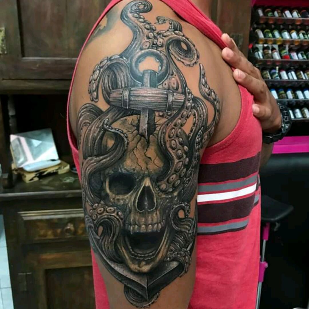 Love anchor skull   Tattoos by TioLu 