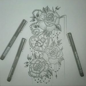 Drawing roses and a heart clock. #roses #clock #heart #drawing #tattoo #ink #tattooink #blackwork