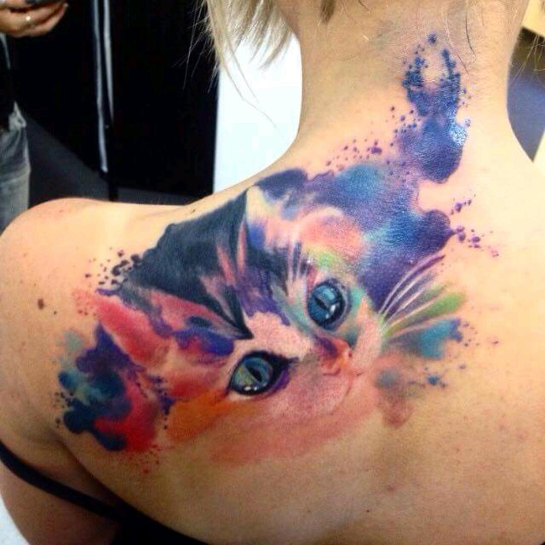 Colorful Cat Tattoo On Leg  Tattoo Designs Tattoo Pictures