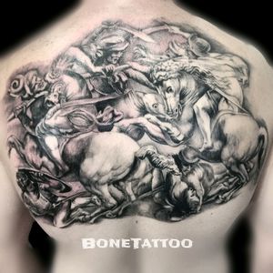 Reprodução do grande mestre Da Vinci "The Battler of Anghiari" Reproduction of the great master Da Vinci "The Battler of Anghiari" Em processo. #amazingink #amazingtattoos #arte #tattoohealed #sullenartcollective #sullentv #tattoo_clube #everlastcolors #emprocessotattoo #mcd #tattoodo #tattooinkmagazine #tattooday #clubedostatuadores #banca12 #bonetattoo #bonetattoos #mttattoos #mttattooequipment