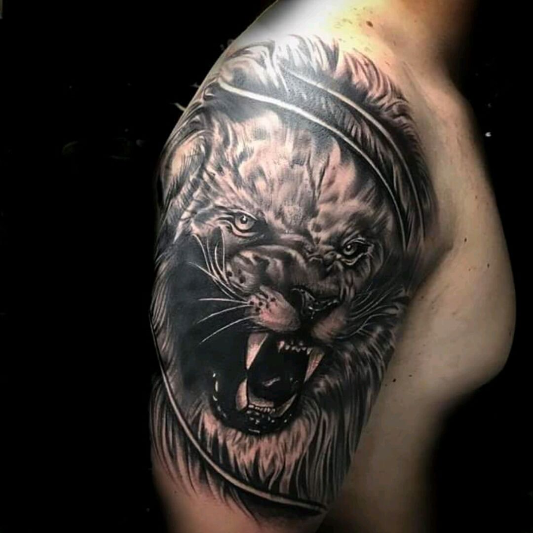 Tattoo uploaded by Pitbull Tattoo Patong Phuket Thailand • Black and grey  realistic tattoo. Arm sleeve. #blackandgrey #realistic #armsleeve #sleeve  #liontattoo #lion #eye #realism #patong #phuket #thailand • Tattoodo