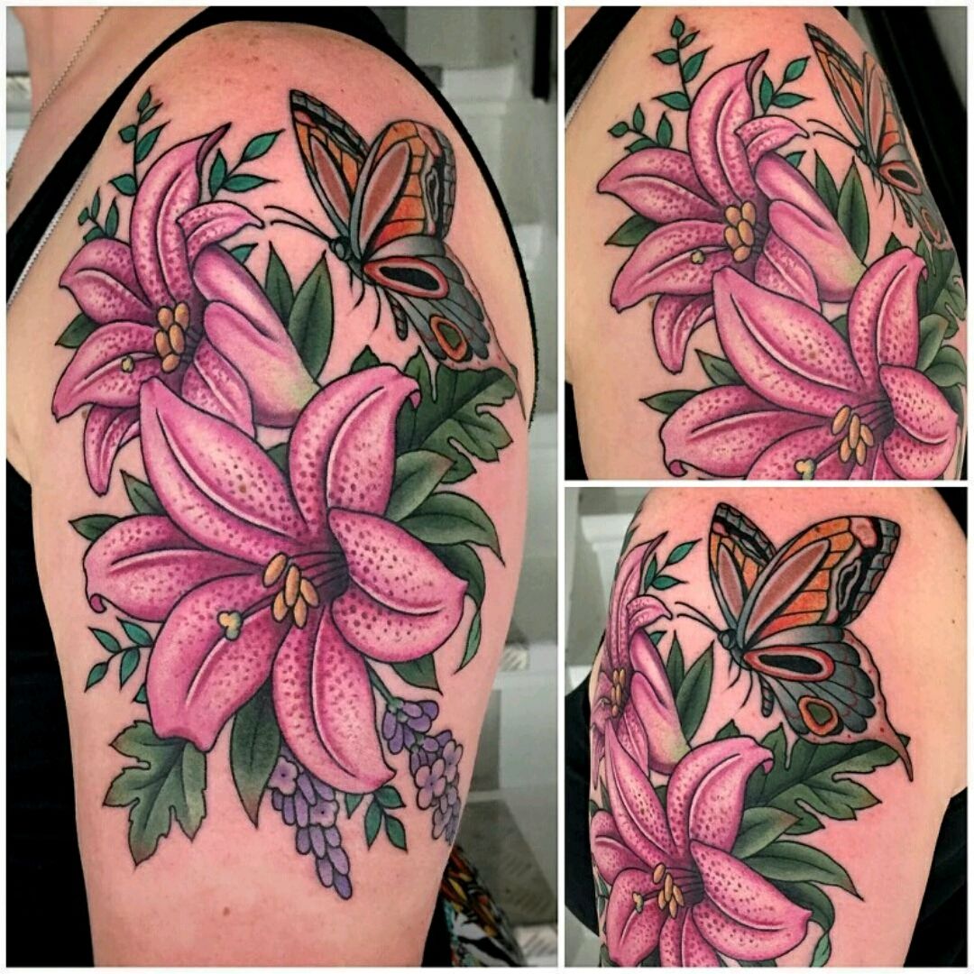 Tattoo uploaded by Royal Tattoo • Lillies and butterfly by @stefbastian For  info or bookings pls contact us at art@ or call us at +45  49202770 #royaltattoo #royaltattoodk #royalink #royaltattoodenmark #lily  #lillies #