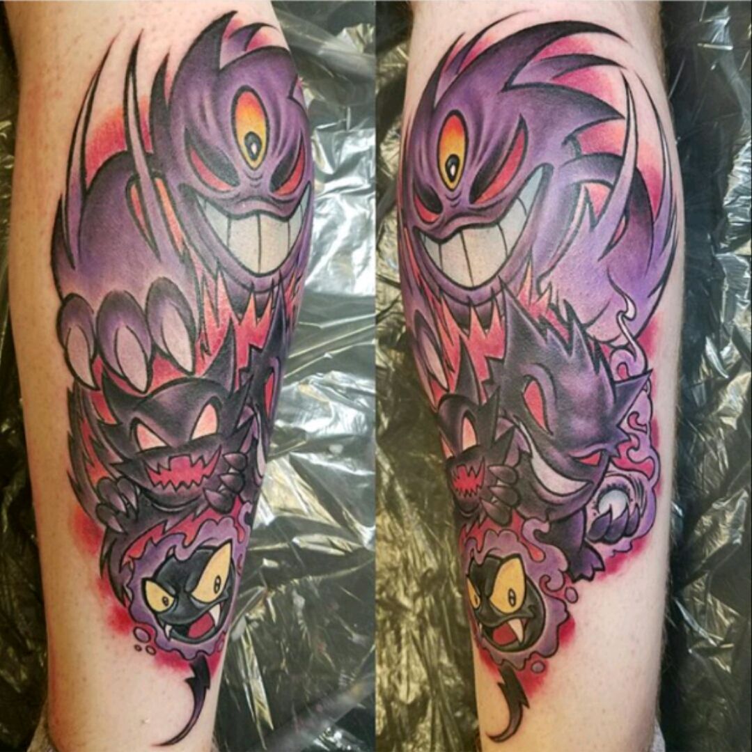 The original trolls Gengar Haunter and Ghastly  by Torie Wartooth  at Dark age tattoo ig toriewartoothtattoo also the haunter is a shiny   rpokemontattoos