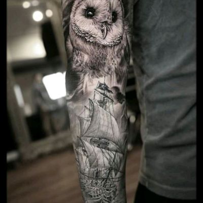 pastel owl tattoo