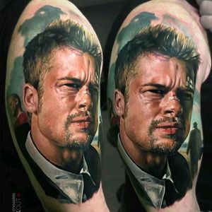 Brad Pitt by Sasha O'Kharin#tattoodo #TattoodoApp #tattoodoBR #realismo #realism #bradpitt #ator #actor #hollywood #fightclub #clubedaluta #filme #film #SashaOKharin
