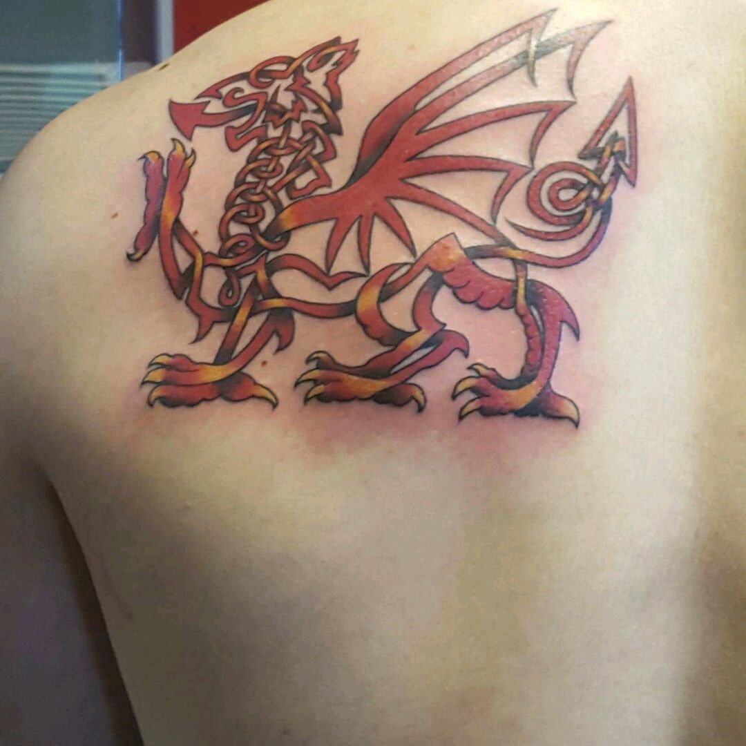 Tattoo uploaded by Michael • My second tattoo. The Welsh dragon of Wales, in the celtic knots style. #celtictattoo #dragontattoo • Tattoodo