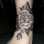 Traditional black and grey Rose tattoo done by artist Jazz #traditional #tattoo #rosetattoo #rose #tattoos #traditionalrose #blackandgrey #blackwork #ankletattoo #foottattoo #ink #inked #avenueu #tattoostudio #brooklyn #newyork