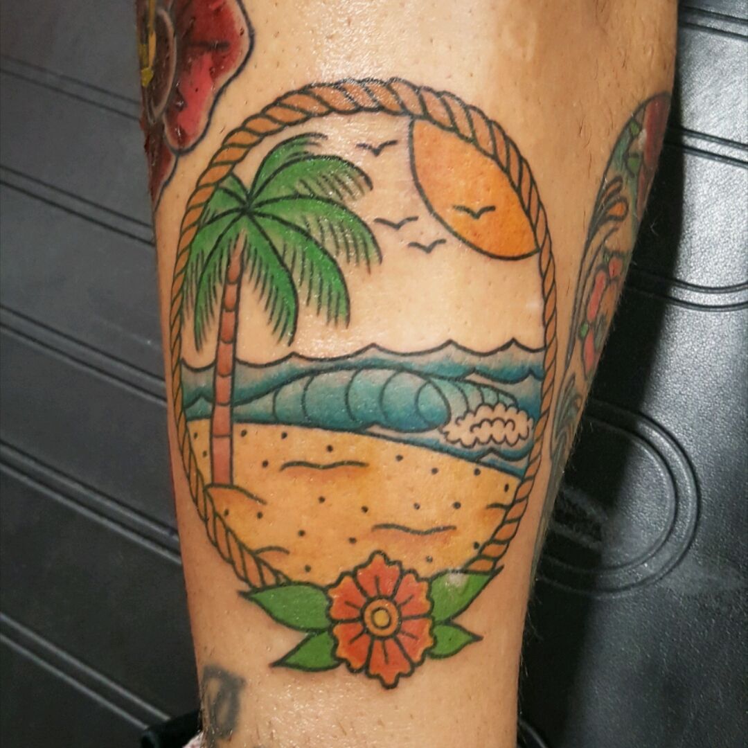 beach traditional tattoo bright color  Traditional tattoo black and grey Traditional  tattoo beach Traditional tattoo