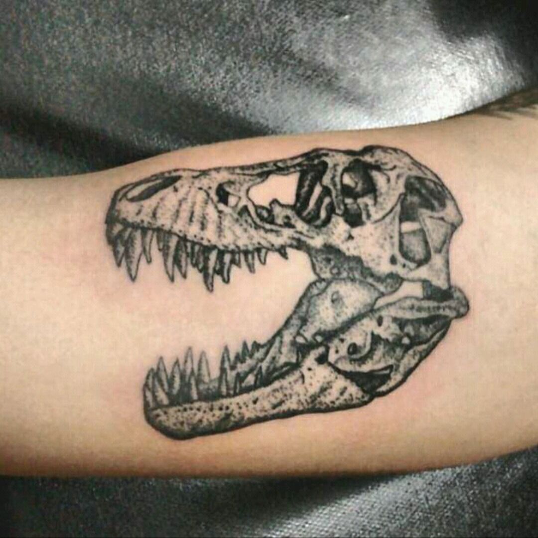 Photo  TRex skull tattoo by Damian Orawiec  Photo 29778  Skull tattoo  Tattoos Skull tattoos