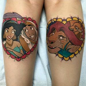 Disney tattoo by Jackie Huertas#tattoodo #TattoodoApp #tattoodoBR #aladdin #jasmine #simba #reileao #lionking #disney #comics #nerd #geek #colorida #colorful #coração #heart #JackieHuertas