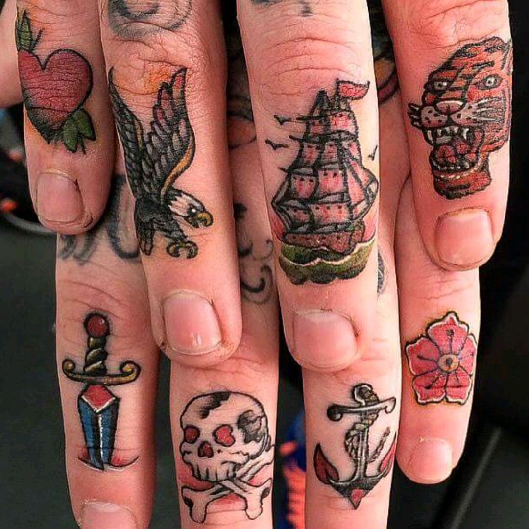 30 Finger Tattoos that are Creative  Beautiful  Knuckle tattoos  Traditional style tattoo Finger tattoos