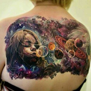 Great tattoo by Anastasia Vilks#tattoodo #TattoodoApp #tattoodoBR #colorida #colorful #realismo #realism #universo #universe #galaxia #galaxy #planetas #planets #AnastasiaVilks