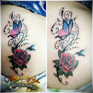 Butterflies and rose tattoo