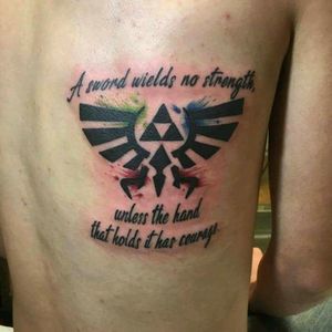 Odd placement but that's what he wanted. #backtattoo #zelda #videogame #watercolor