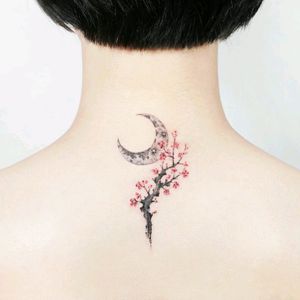 By #tattooistida #crescentmoon #japaneseapricot #flower #pretty #floral #moon