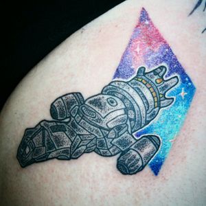Dotwork piece inked by @KatoMacabre  representing Serenity from Firefly.#dotwork #colour #pointillism #pointillismtattoo  #stipple #stippletattoo  #firefly #fireflytattoo  #serenity #colordotwork #ColorDotworkTattoos #dotworktattoo #scifi #josswhedon #space