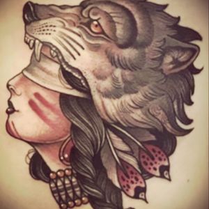 It's great American tattoo i like this mixed of woman and Wolf i love this ...