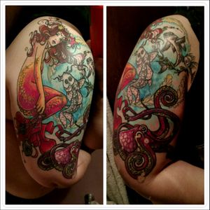 New Mermaid and Octopus tattoo. Artist: Lea_yolanda on Instagram.