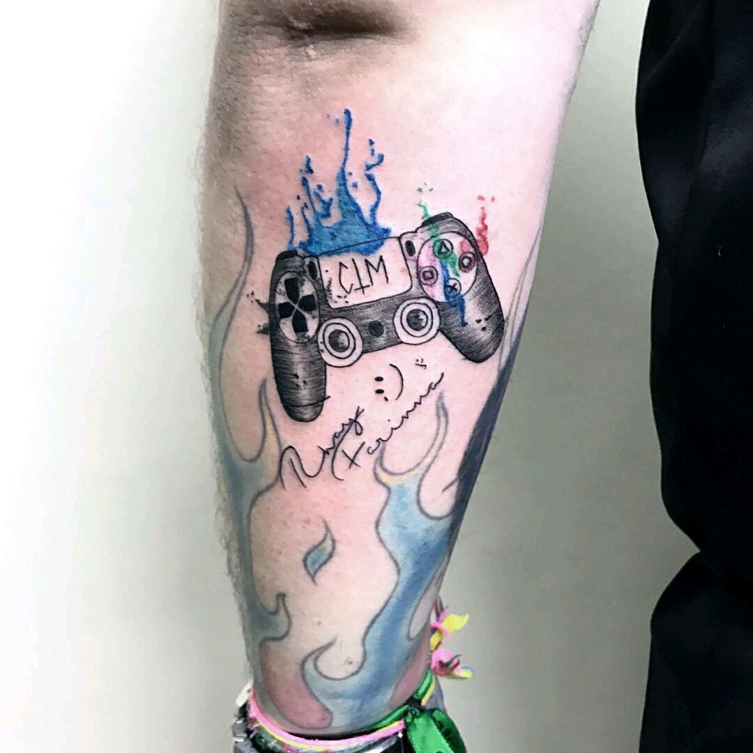 Tattoo uploaded by Filipe Lopes • Playstation tattoo made by Thay Farinna  #tattoodo #TattoodoApp #tattoodoBR #playstation #PS4 #sony #gamer #game  #vicio #joystick #dualshock #RhayFarinna #nerd #geek • Tattoodo