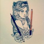 #girl #tattoo #DrewApicture #linework #rose #bearandgirl #bear