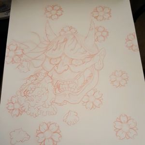 Hannya with Peony and cherry blossoms