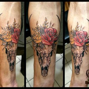 #Grizzlie #Tattoo #bull #skull #rose #flashback #inked #I-6 #Squad #RedYellow
