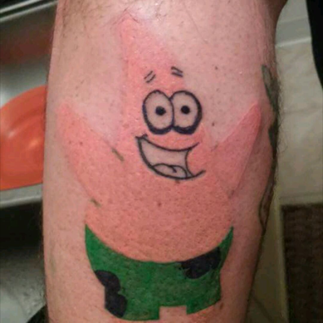 Spongebob and Patrick Star tattoo on the left inner