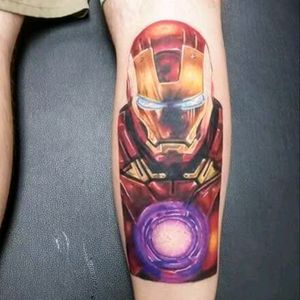 Full color IronMan tattoo. Cover up of some old lettering. Had a lot of fun on this!!