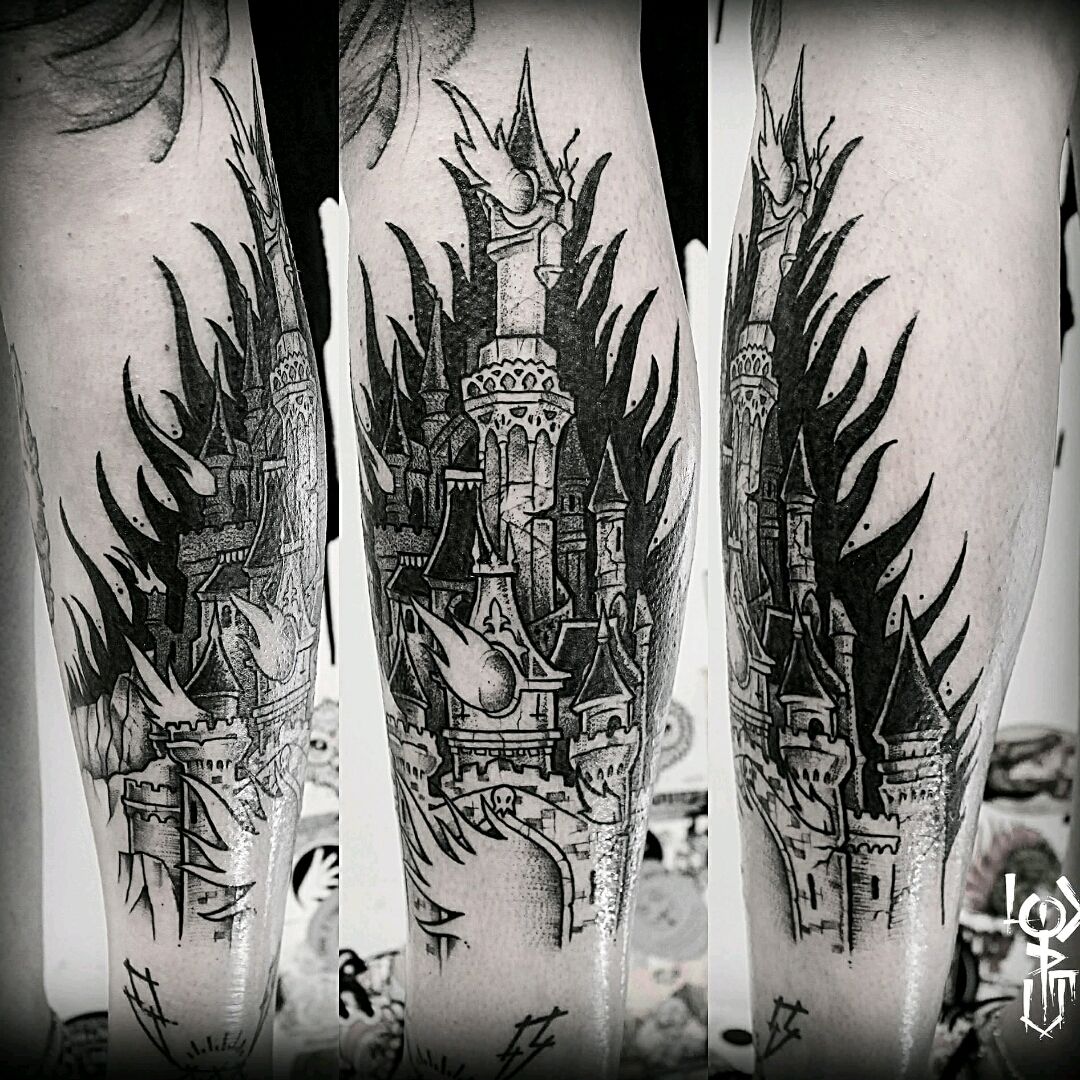 Burning church finally done Done by Rooster at Hidden Tattoo Lancaster Ca   rtattoos