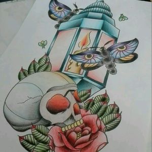 #lantern #butterfly #skull #rose #neotraditional #color