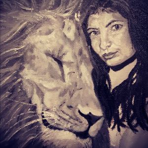 #lion #woman oil paint #portrait #oilpainting #blackandgray